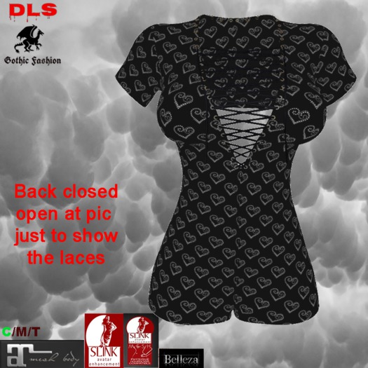 Laceup Romper black white hearts boxed