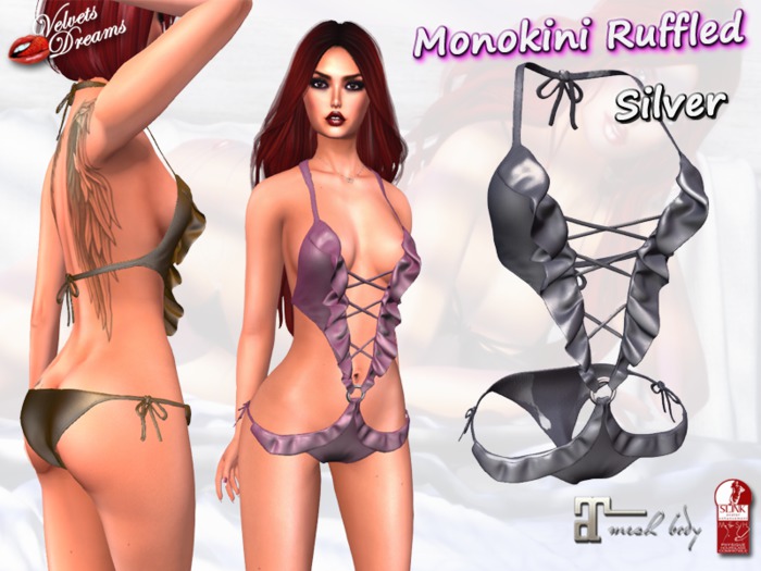 -VD- Monokini Ruffled Silver (wear to unpack)