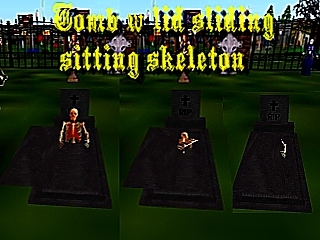 RIP Granite Tomb w/ Sitting Lid Closing Skeleton
