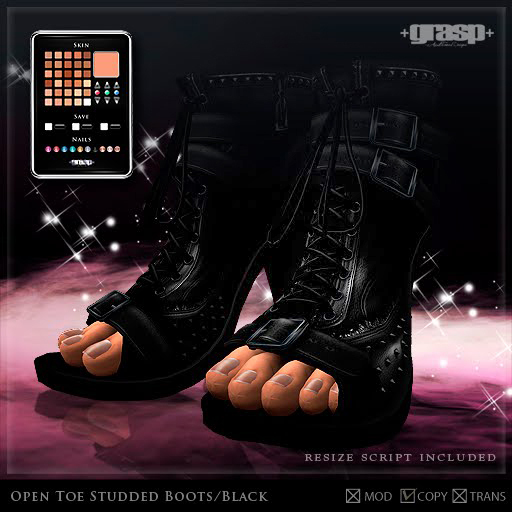 +grasp+/Open toe Studded boots/Black
