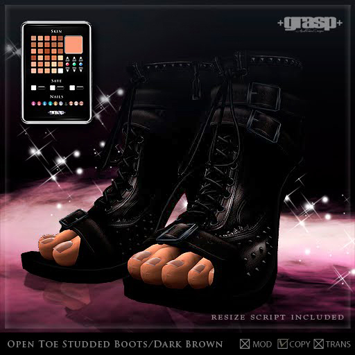 +grasp+/Open toe Studded boots/DarkBrown
