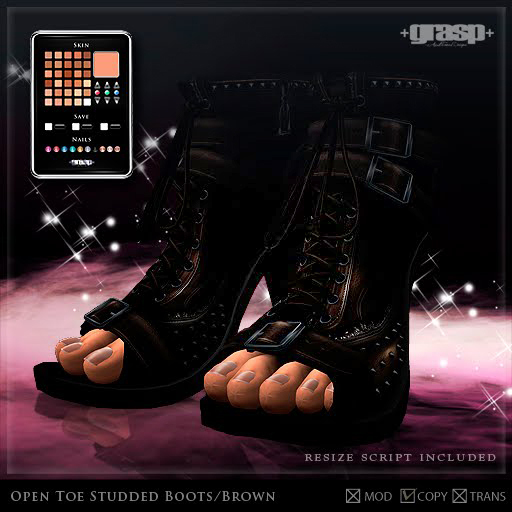 +grasp+/Open toe Studded boots/Brown