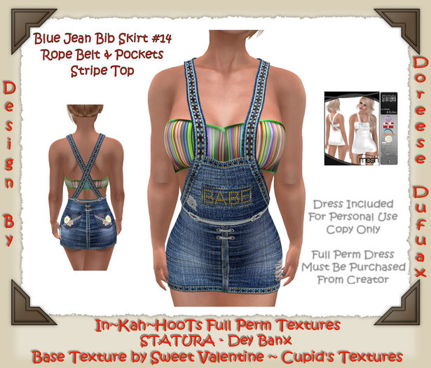OVERALL BLUE JEAN STRIPE TOP BIB SKIRT #14 (Dey Banx) BOX