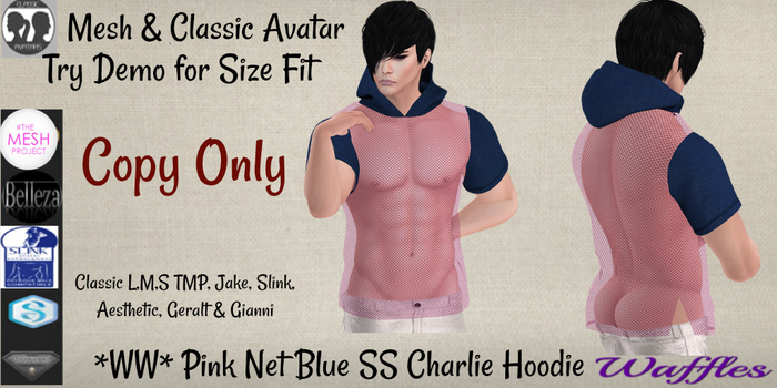 *WW* Pink Net Blue SS Charlie Hoodie
