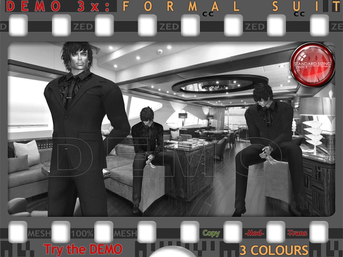 DEMO - ZED Mens Rigged MESH Formal Suit incl Dual Versions Shirts, Pants, Shoes & Watch + Suit Bag