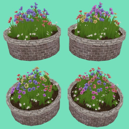 Colorful Flowers in Round Brick Planter, MenuDriven, 2Li Bagged
