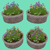 Colorful Flowers in Round Brick Planter, MenuDriven, 2Li Bagged