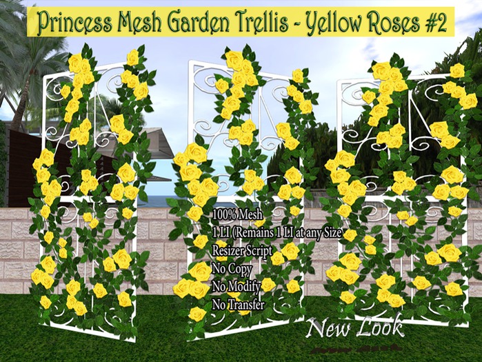 Princess 1 LI Mesh Garden Trellis - Yellow Roses #2 with Resizer & Fullbright on/off 