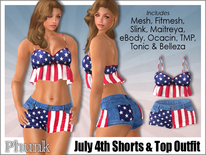 [Phunk] Womens July 4th Shorts & Top