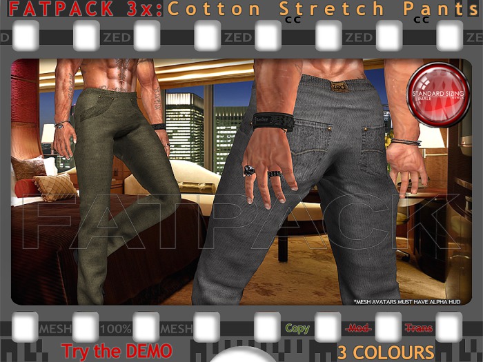 FATPACK - ZED 3x Cotton Stretch Pants in Rigged Mesh