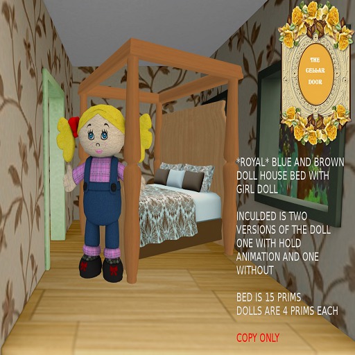 ~TCD~ *Royal* Blue and Brown Doll House Bed with Mesh Girl Doll