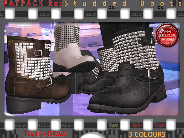 ::ZED:: Mens Specular MESH Black Studded Boots (Non-Rigged & Resizable/Stretchable + Remote) - DEMO
