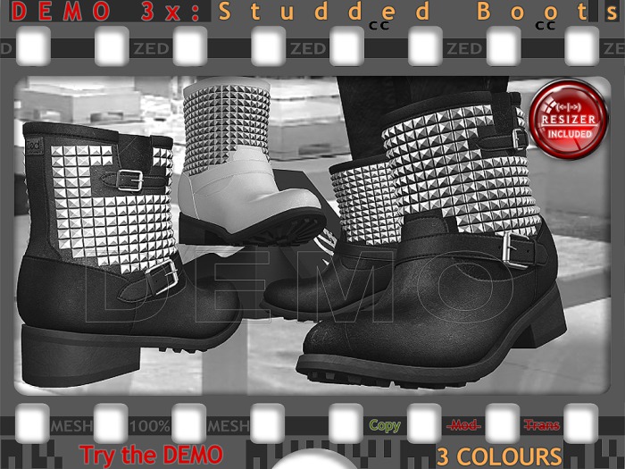 ::ZED:: Mens Specular MESH Brown Studded Boots (Non-Rigged & Resizable/Stretchable + Remote) - DEMO
