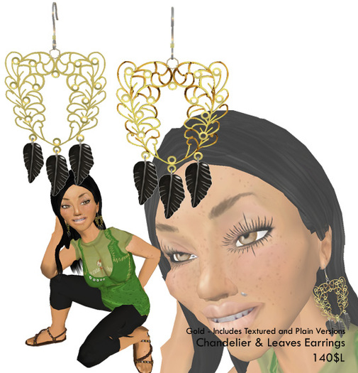 !BF! Chandelier & Leaves Earrings - Gold