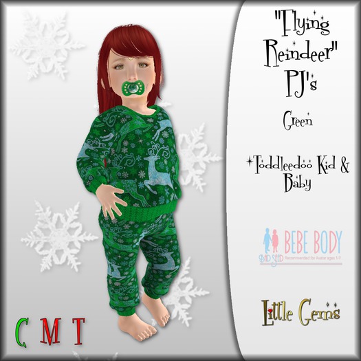 Flying Reindeer PJ's (green) (boxed)