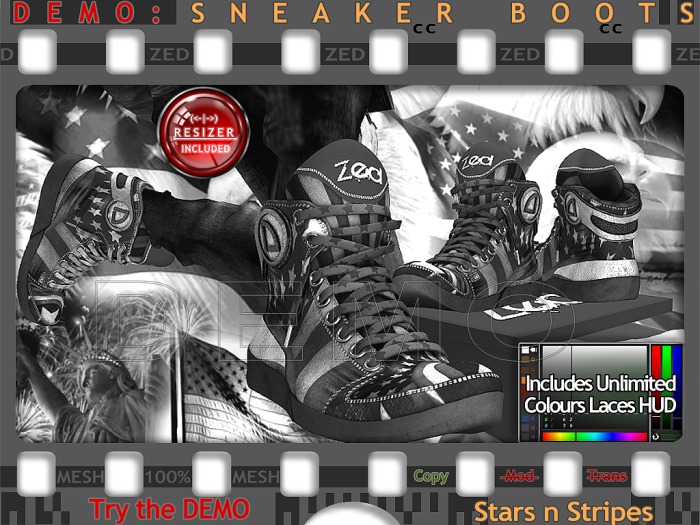 DEMO - ZED MESH Stars n Stripes Boots (Non-Rigged & Resizable/Stretchable + Remote) + Bonus Mesh Sock Tops