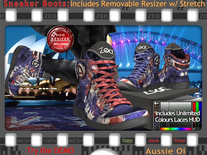 ZED MESH Aussie Oi Boots (NonRigged/Resizable/Stretchable)+Bonus Sock Tops