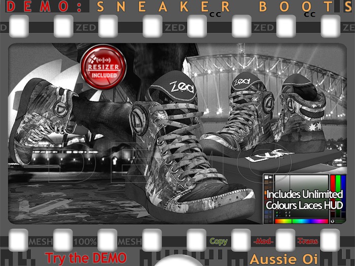 DEMO - ZED MESH Aussie Oi Boots (Non-Rigged & Resizable/Stretchable + Remote) + Bonus Mesh Sock Tops