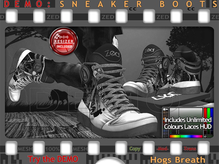 DEMO - ZED MESH Hogs Breath Boots (Non-Rigged & Resizable/Stretchable + Remote) + Bonus Mesh Sock Tops