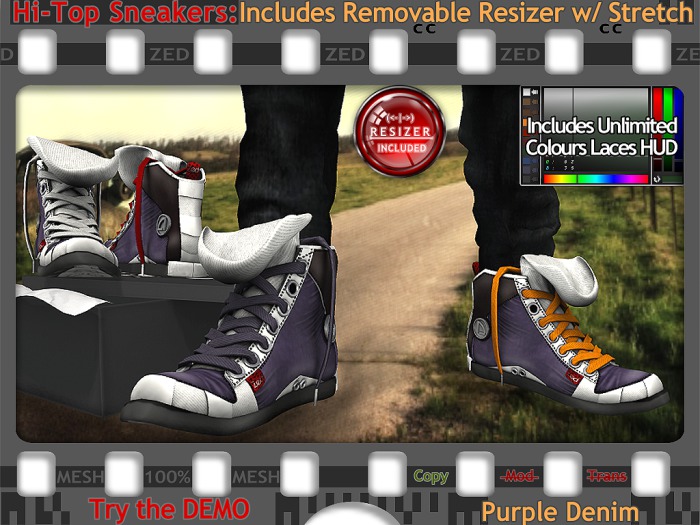ZED MESH Purple Denim Hi-Tops (NonRigged/Resizable/Stretchable)+Bonus Sock Tops