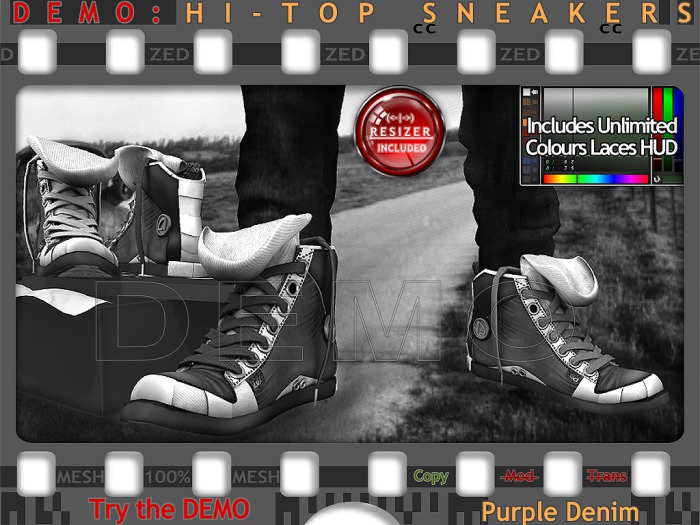 DEMO - ZED MESH Purple Denim Hi-Tops (Non-Rigged & Resizable/Stretchable + Remote) + Bonus Mesh Sock Tops