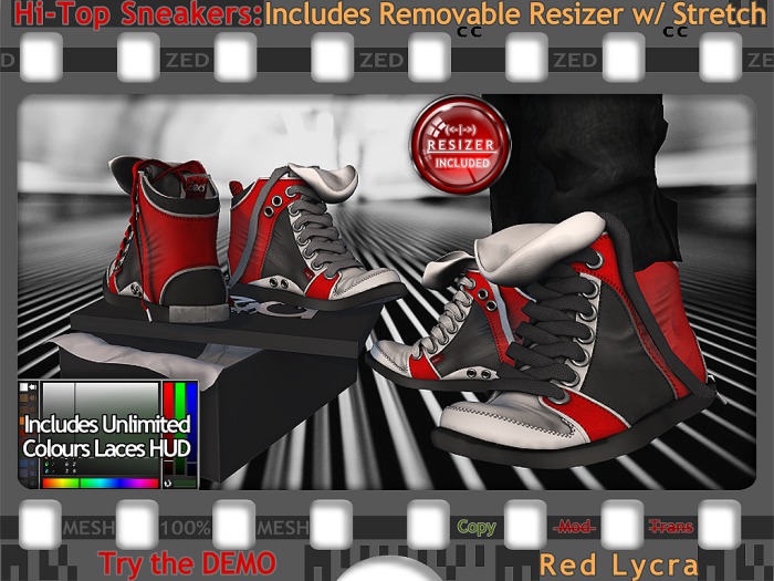 ZED MESH Red Lycra Hi-Tops (Non-Rigged/Resizable/Stretchable)+Bonus Sock Tops