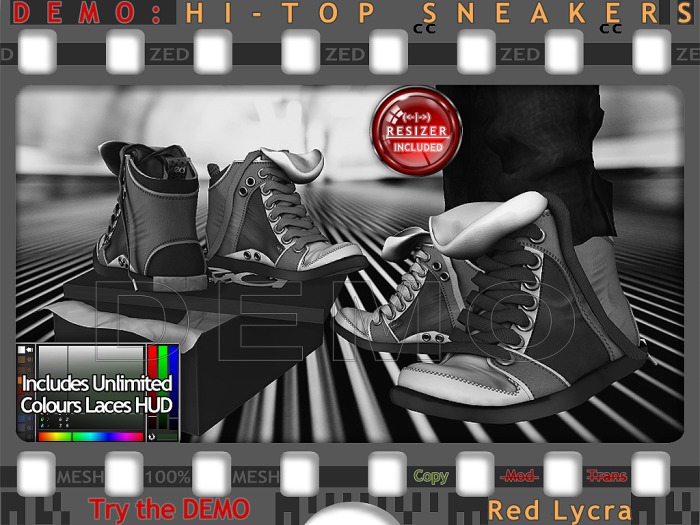 DEMO - ZED MESH Red Lycra Hi-Tops (Non-Rigged & Resizable/Stretchable + Remote) + Bonus Mesh Sock Tops