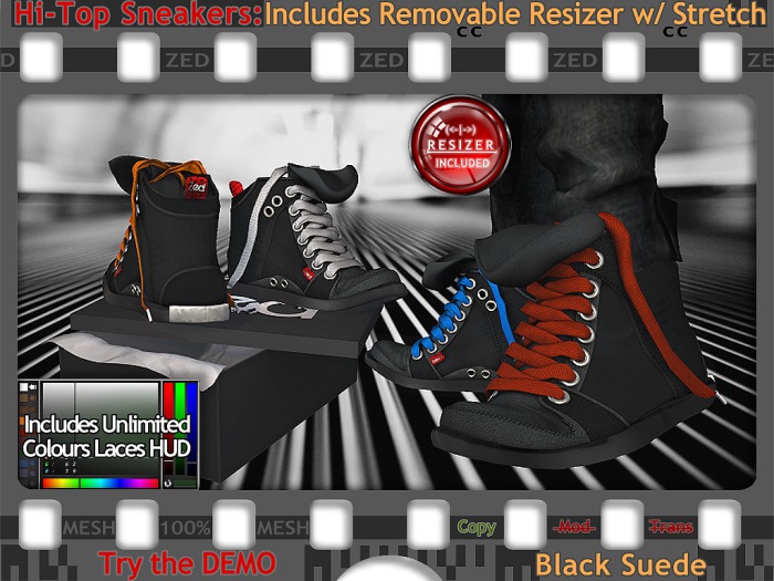 ZED MESH Black Suede Hi-Tops (NonRigged/Resizable/Stretchable)+Bonus Sock Tops