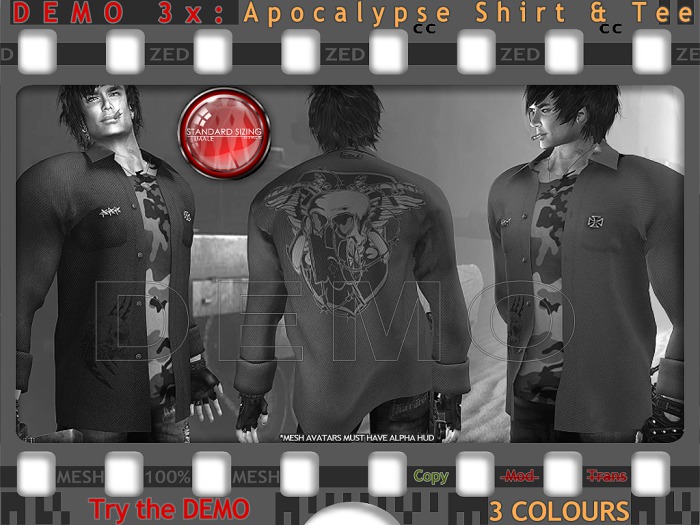 DEMO - ZED Apocalypse Shirt+T in Rigged Mesh + Bonus Mesh DogTags
