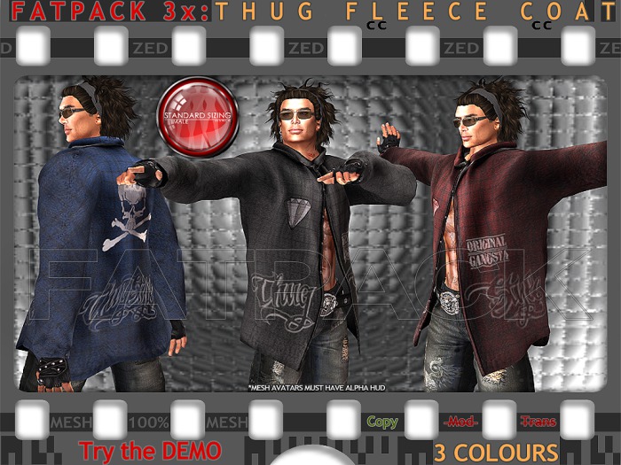 FATPACK - ZED 3x MESH Fleece Coat in Thug Style / Original Gangsta