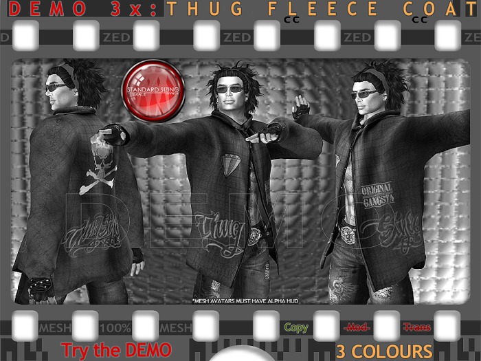 DEMO - ZED Mens Rigged Mesh Fleece Coat in Thug Style / Original Gangsta