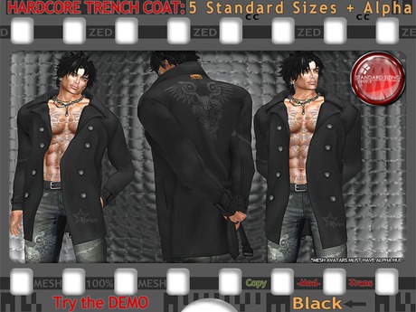 Second Life Marketplace - ZED MESH Black Hardcore Trench Coat