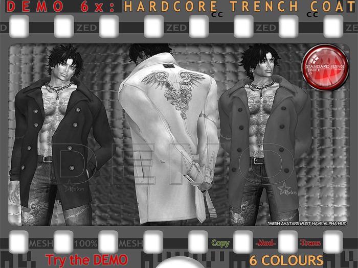 DEMO - ZED Mens Hardcore Trench Coat in Rigged Mesh