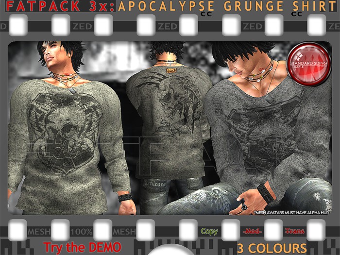 FATPACK - ZED 3x Grunge Shirt - Apocalypse Style + Bonus Mesh DogTags