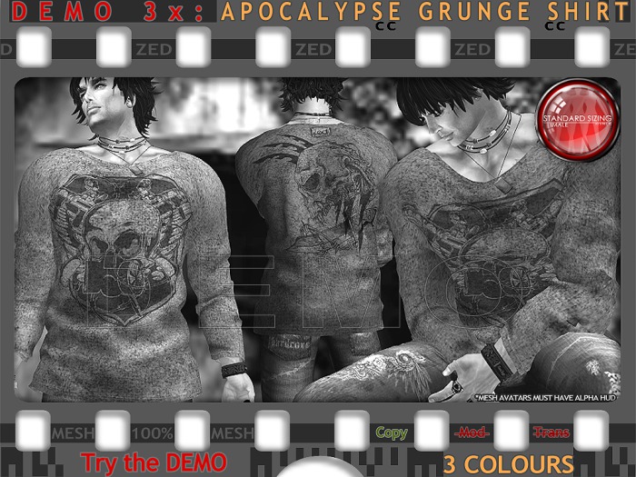 DEMO - ZED Mens Grunge Shirt in Rigged Mesh - Apocalypse Style + Bonus Mesh DogTags