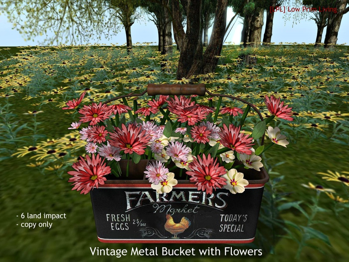 Vintage Metal Bucket with Flowers