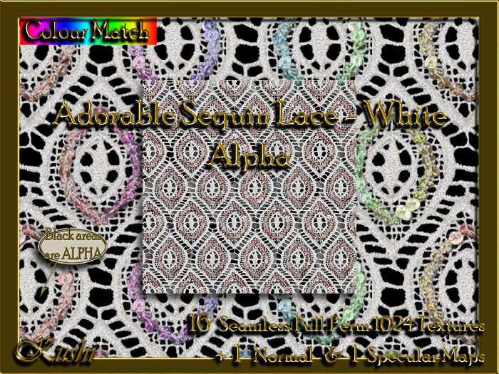 Adorable Sequin Lace White Alpha Textures