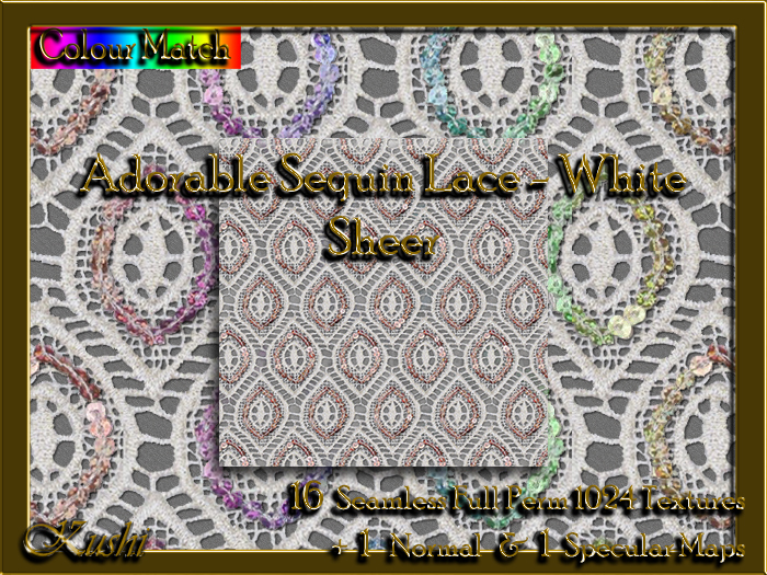 !Kushi! AdorableSequinLaceWhtSHEER Textures -WEAR TO UNPACK