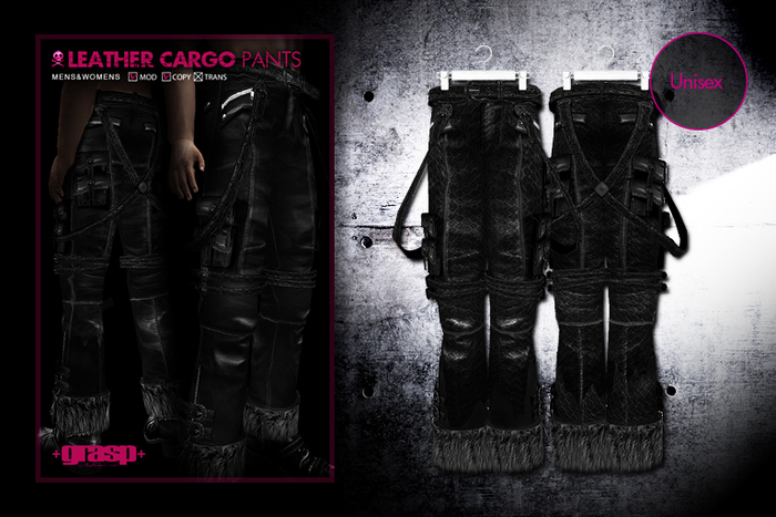 +grasp+/Leather cargo pants/Black Python
