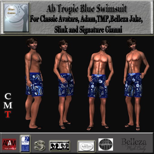 Second Life Marketplace Ab Tropic Blue Swim Trunks