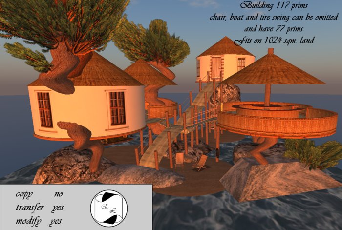 Island with tiki house and bar