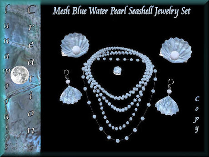 Blue Water Pearls Mesh Seashell Jewelry Set