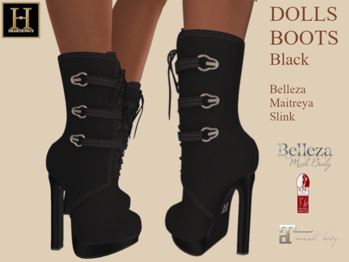 ~HEARTSONGS~ DOLLS BOOTS BLACK