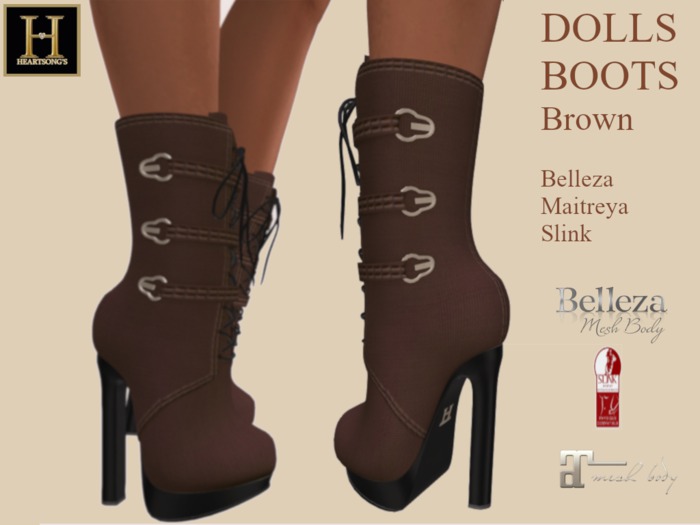 ~HEARTSONGS~ DOLLS BOOTS BROWN