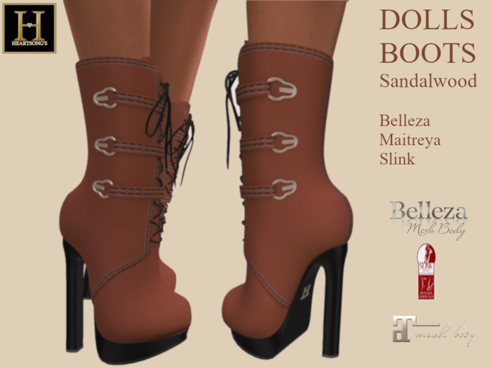 ~HEARTSONGS~ DOLLS BOOTS SANDALWOOD