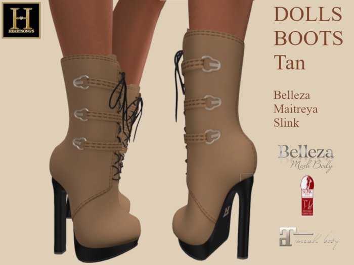 ~HEARTSONGS~ DOLLS BOOTS TAN