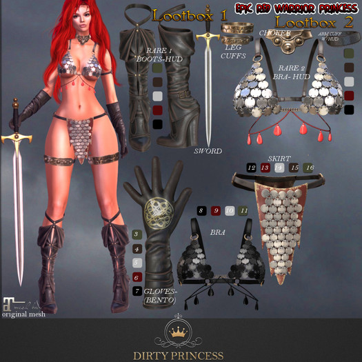 DIRTY PRINCESS- Epic Red Warrior Princess Gloves 3 COMMON