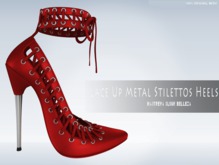 iS Lace Up Metal Stilettos Heels RED