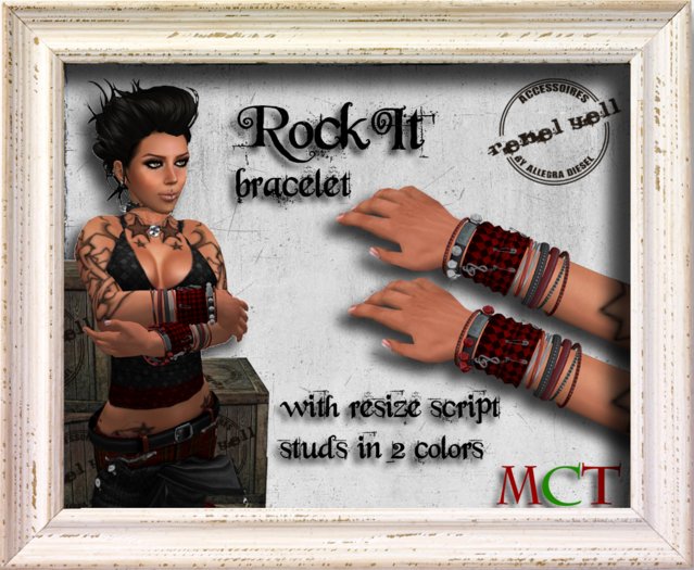 ::RebelYell:: - "Rock it" Bracelet (red) - with resize script