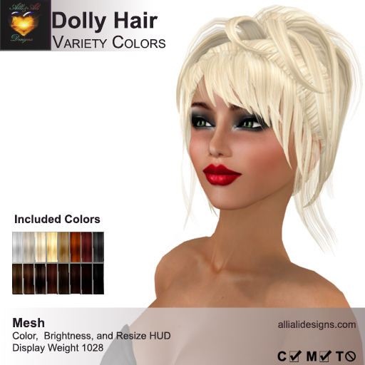 A&A Dolly Hair Variety Colors Pack. Resizeable Mesh Updo